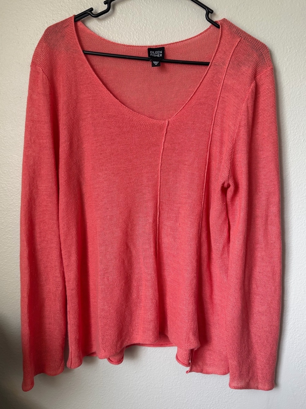Eileen Fisher Lightweight Linen Sweater Asymmetric Neckline Women’s M Lagenlook